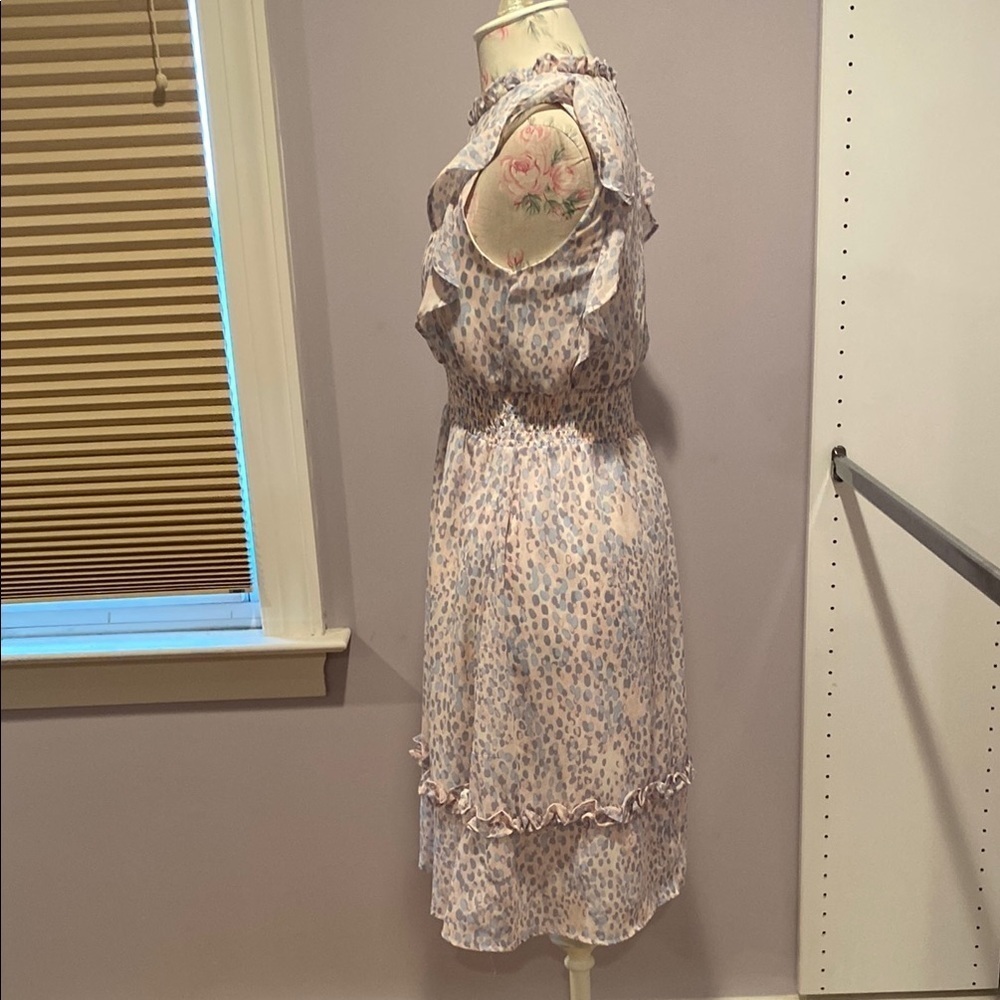 Aqua Cream and Tan Ruffled Tiered Midi Dress - Picture 7 of 13